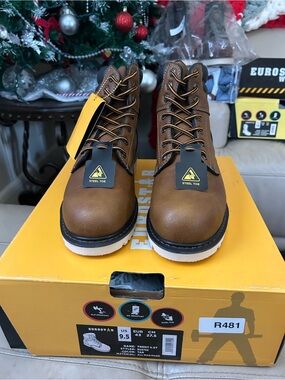 Men's Eurostar Brown Steel-Toe Work Boots - Size US 9.5